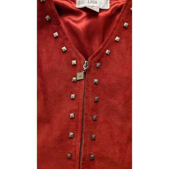 Lisa International 100 Percent Suede Red Vest with Metal Embellishment, Small - Picture 7 of 11